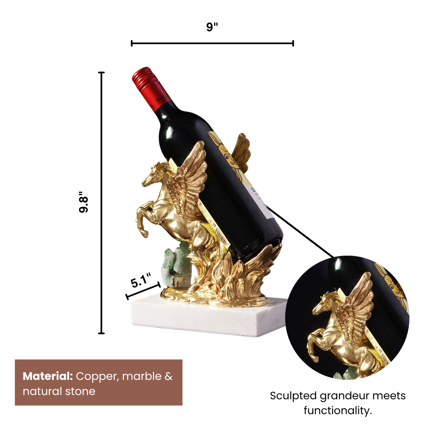 The Sunshine Stallion - Marble & Copper Horse Table Showpiece & Wine Bottle Holder