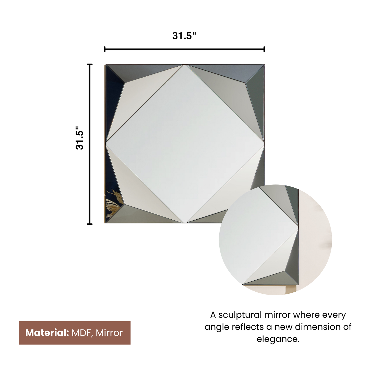 Prism Pearl - Silver Finish Premium Wall Mirror ~ 2.6 ft x 2.6 ft