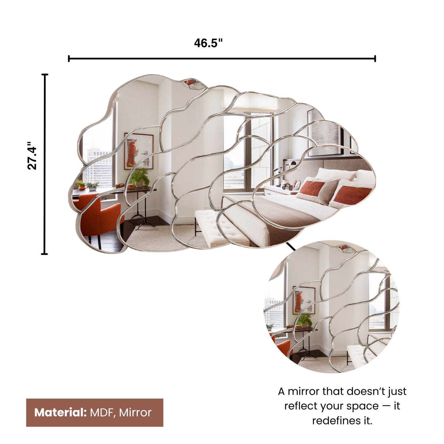 Cloud Nine Silver Finish Premium Wall Mirror ~ 4 ft x 2.5 ft