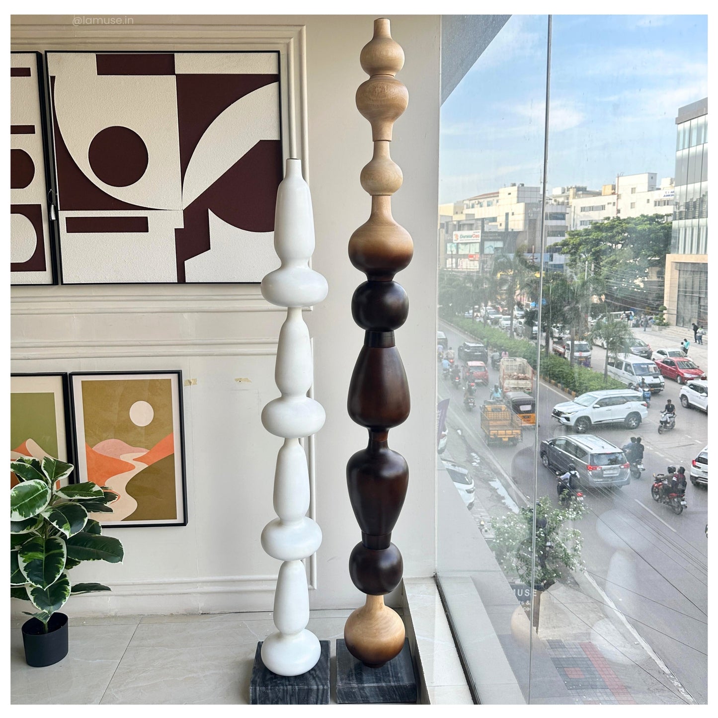 Nexus - Wood Finish Totem Floor Sculpture ~ 7 feet Tall