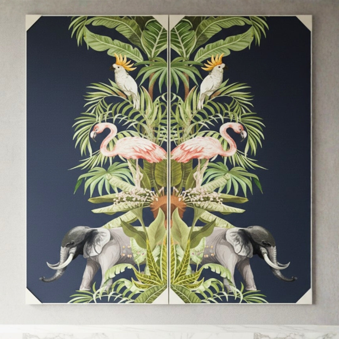 Tropical Paradise - Silk Print & Embroidered Wall Art ~ 7 feet