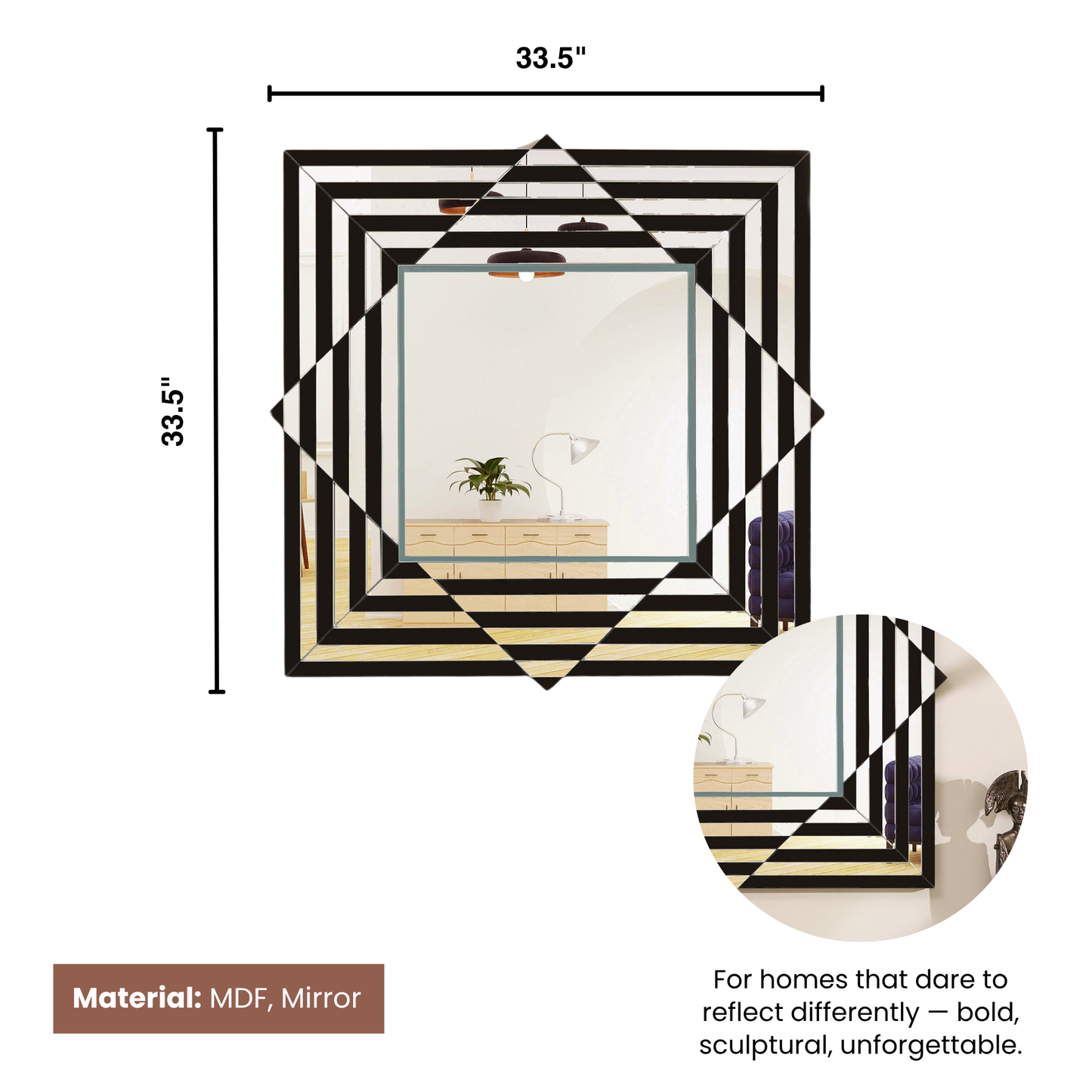 Dizzying Diamond - Premium Wall Mirror ~ 3 ft x 3 ft