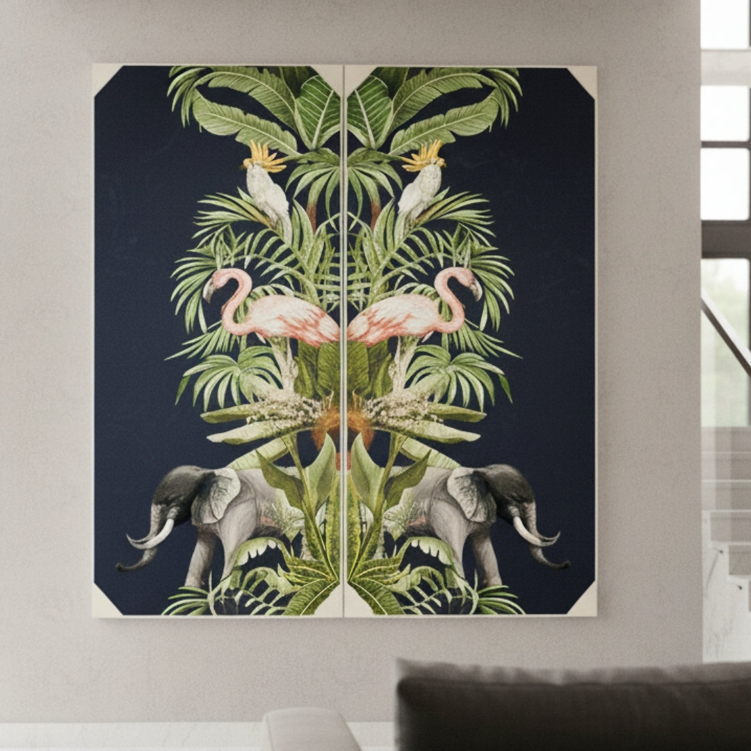 Tropical Paradise - Silk Print & Embroidered Wall Art ~ 7 feet