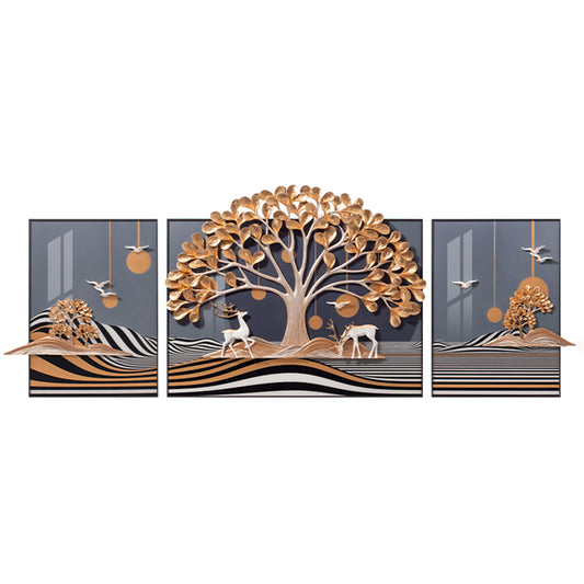 Astral by La Muse - 3 Frames Scenery and Nature inspired premium large wall art in gold and grey.