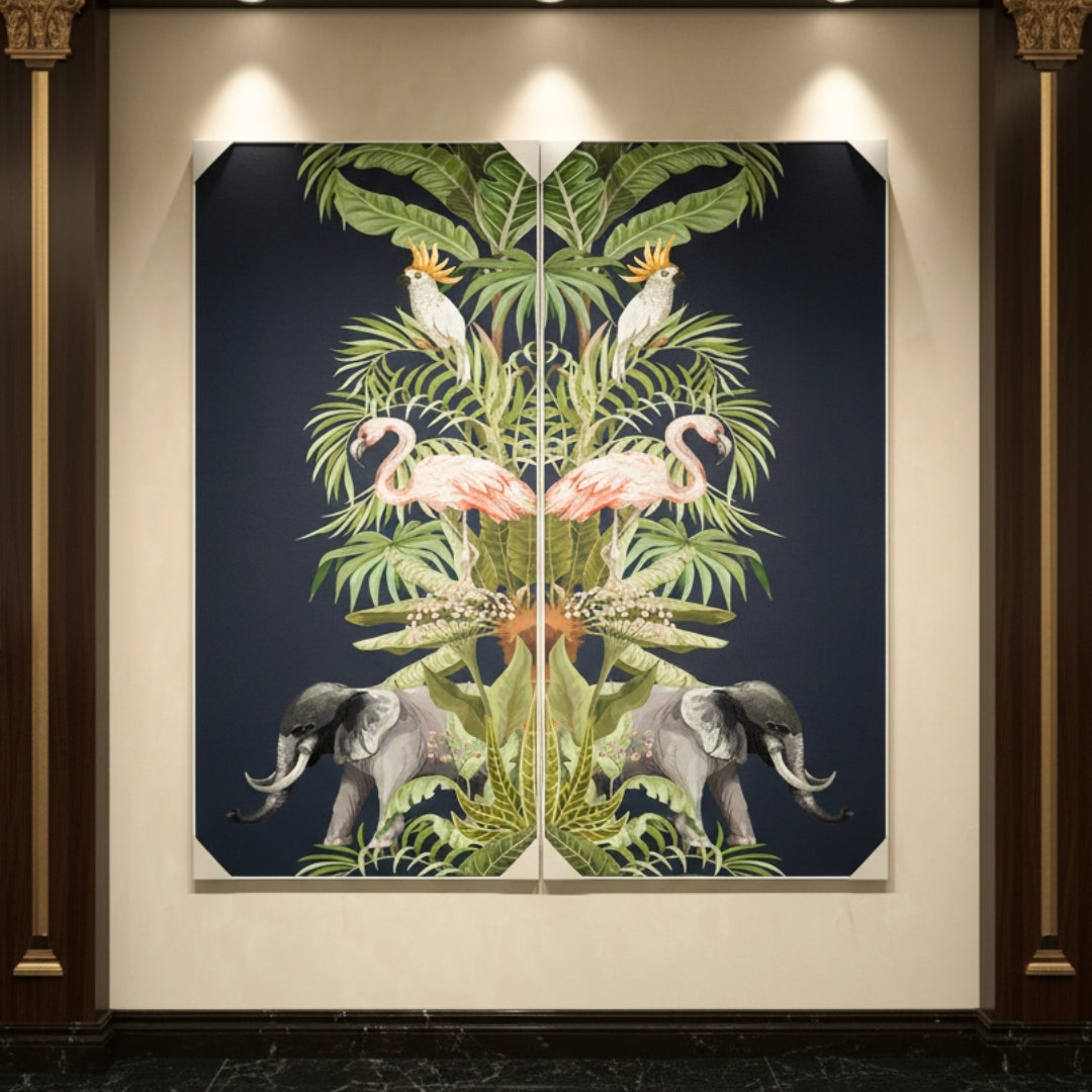 Tropical Paradise - Silk Print & Embroidered Wall Art ~ 7 feet