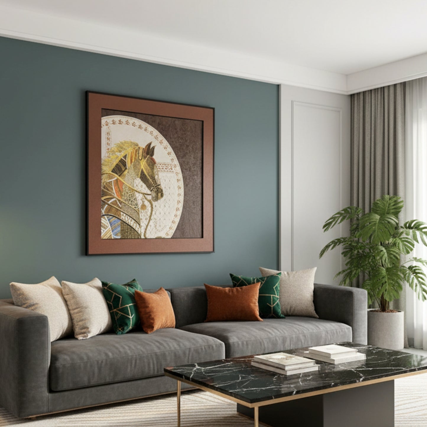 Regalia - Horse Inspired Premium 3D Leather Wall Art (Brown & Gold) ~ 3.5 x 3.5 feet