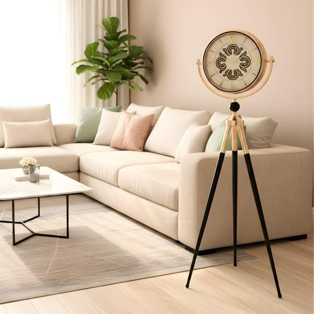 Artisanal Timecraft - Designer Floor Clock with Moving Gears Mechanism - White & Gold