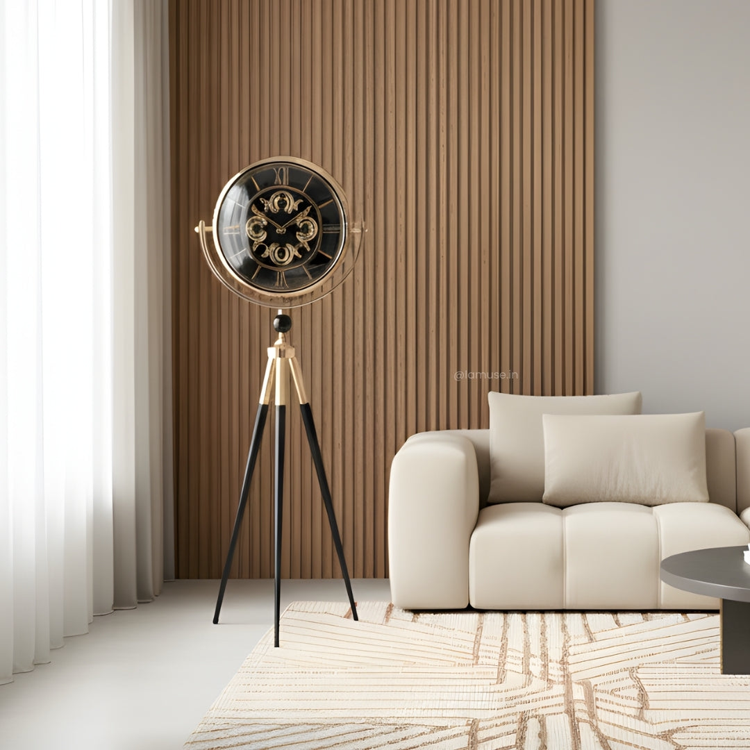 Artisanal Timecraft - Designer Floor Clock with Moving Gears Mechanism - Black & Gold