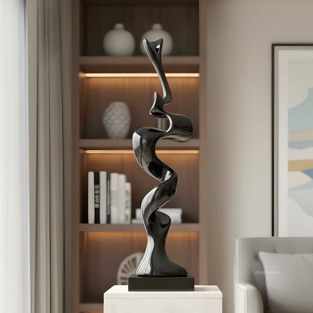 Flaire - Modern Abstract Gun Metallic Finish Sculpture ~ 3.5 Feet Tall