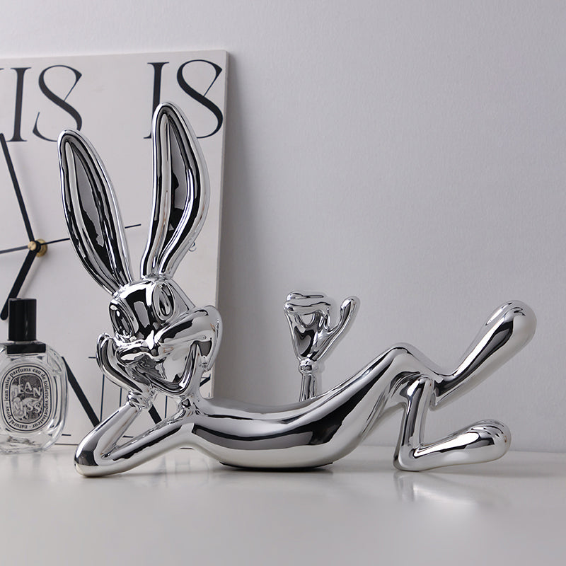 Showpiece Bash Bunny Ceramic Table Showpiece - Silver