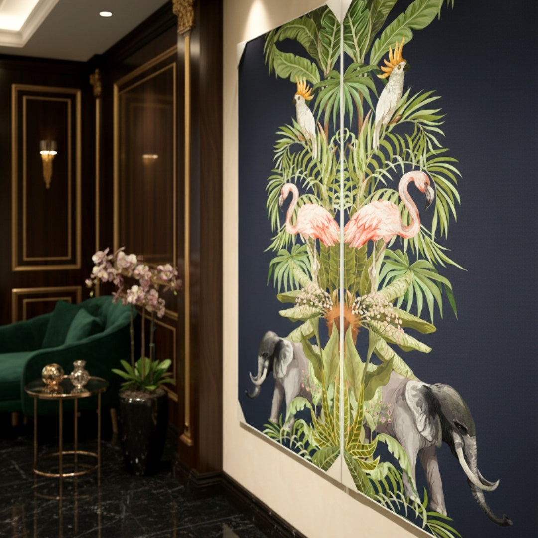 Tropical Paradise - Silk Print & Embroidered Wall Art ~ 7 feet