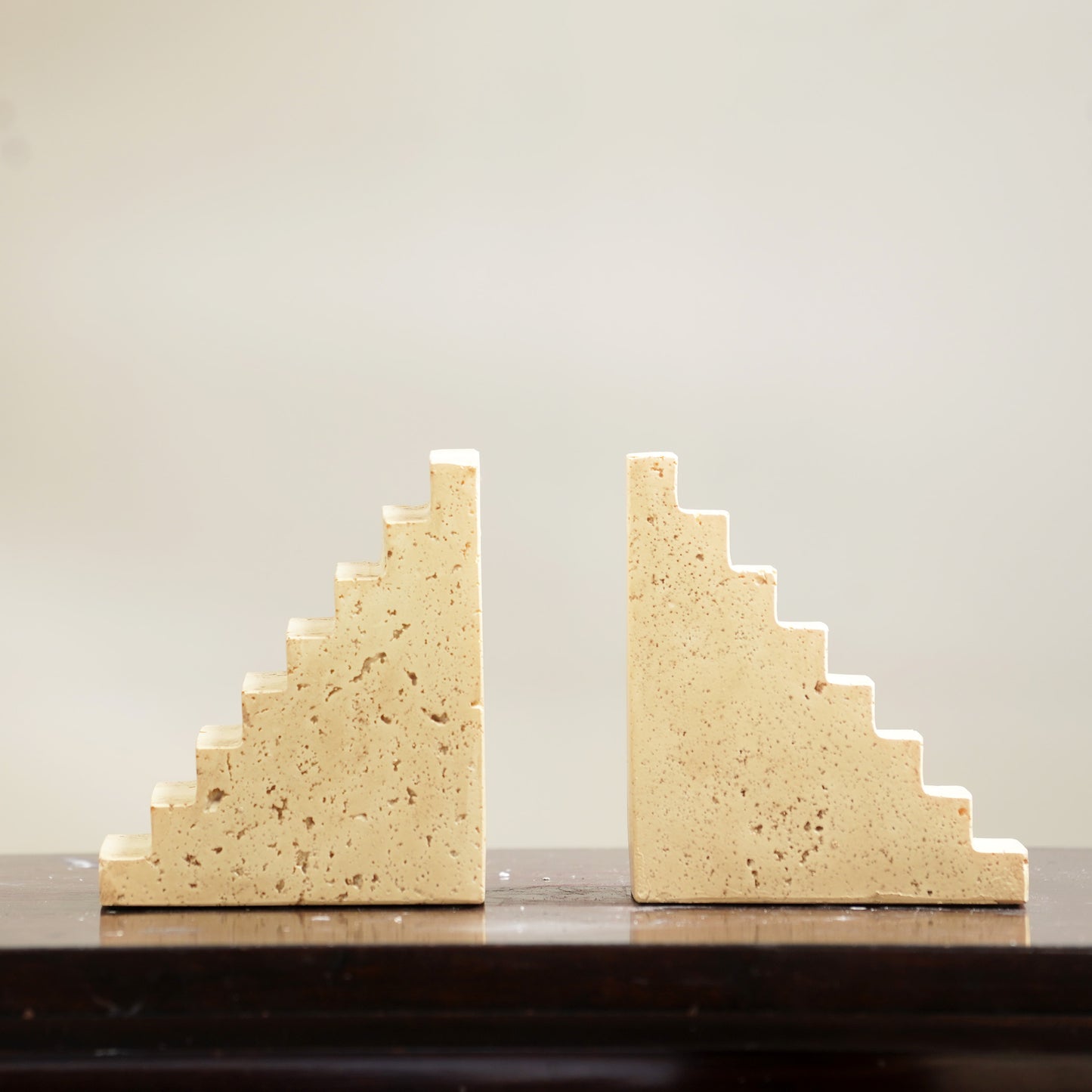 Odyssey - Travertine Stone Modern Architectural Bookends (Set of 2)