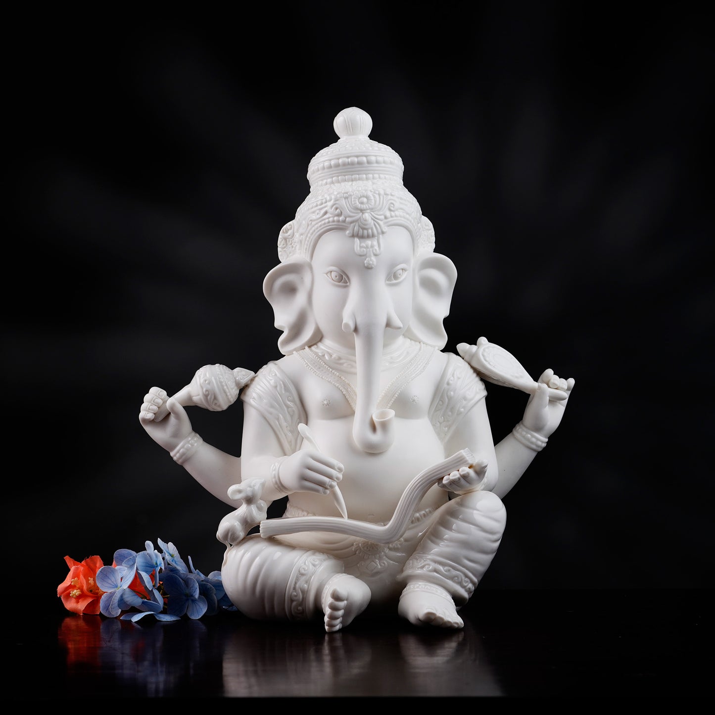 Spiritual Statues The Vighnaharta - High Porcelain Lord Ganesha Writing Mahabharata Statue (13 inches Tall)
