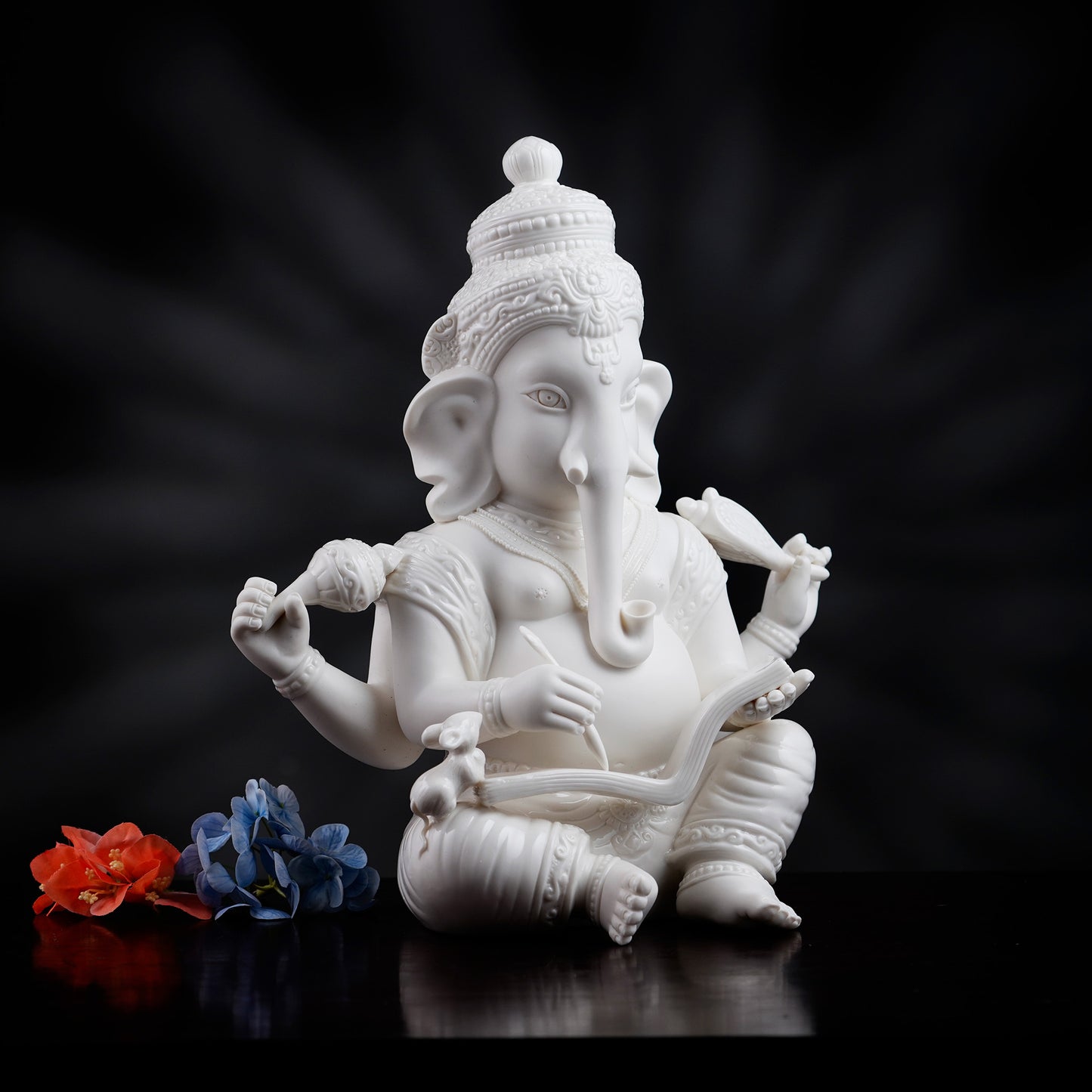 Spiritual Statues The Vighnaharta - High Porcelain Lord Ganesha Writing Mahabharata Statue (13 inches Tall)