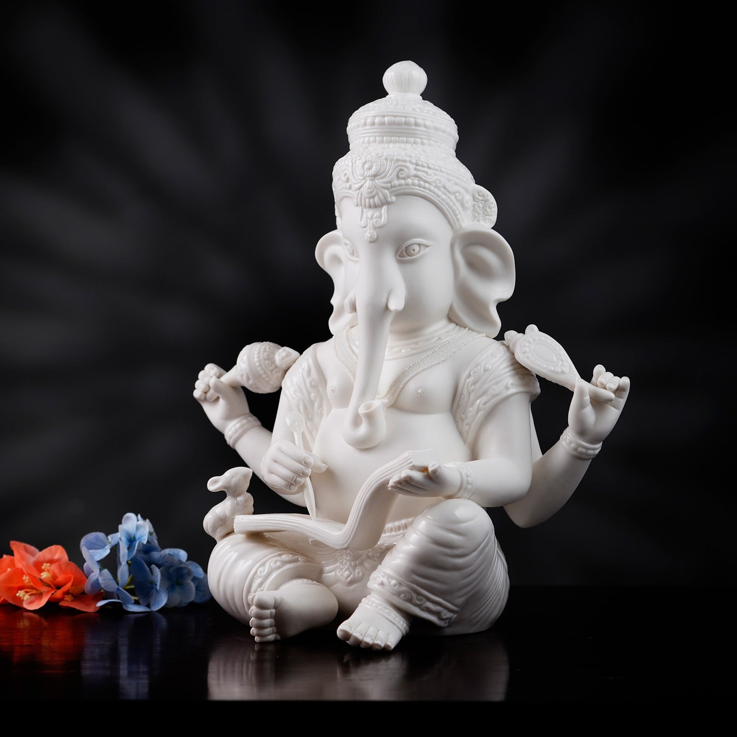 Spiritual Statues The Vighnaharta - High Porcelain Lord Ganesha Writing Mahabharata Statue (13 inches Tall)