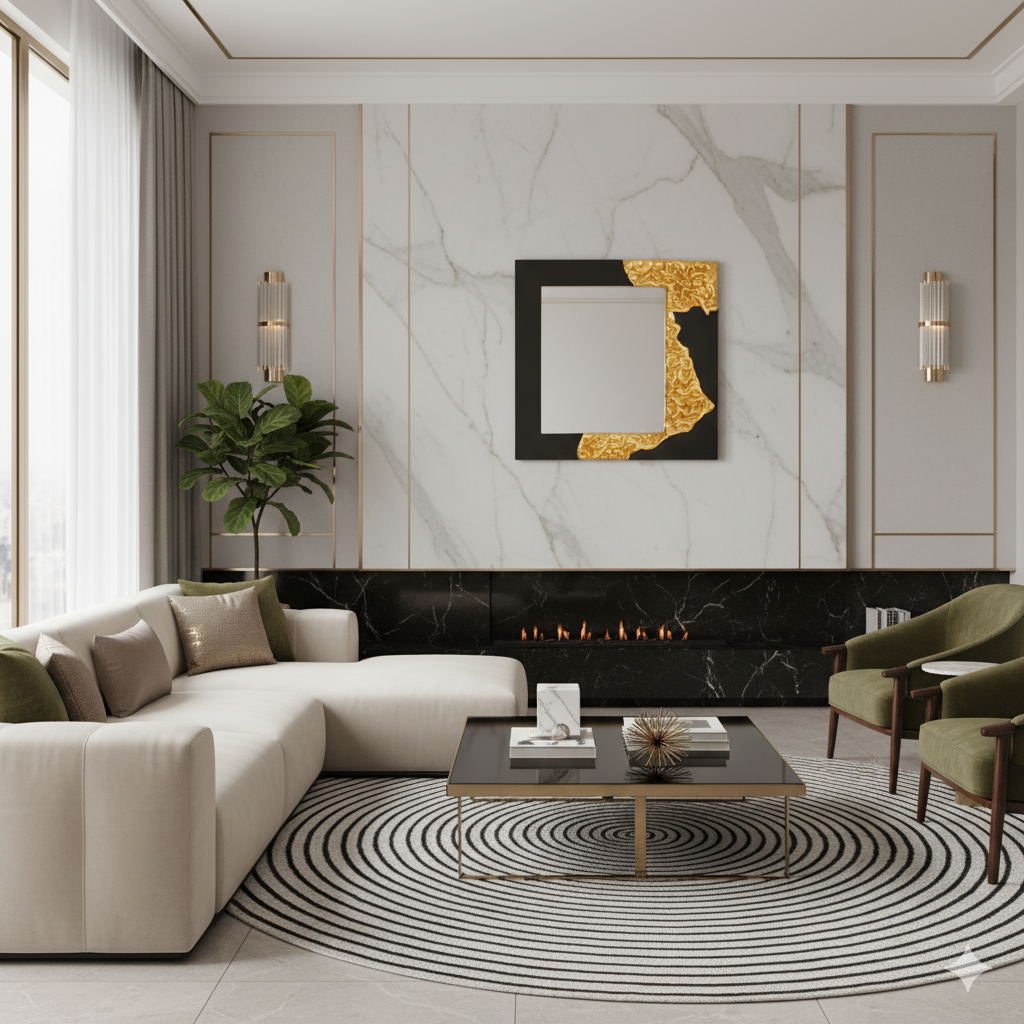 The Bold Edge - Black & Gold Square Luxury Wall Mirror ~ 3.5 ft x 3.5 ft