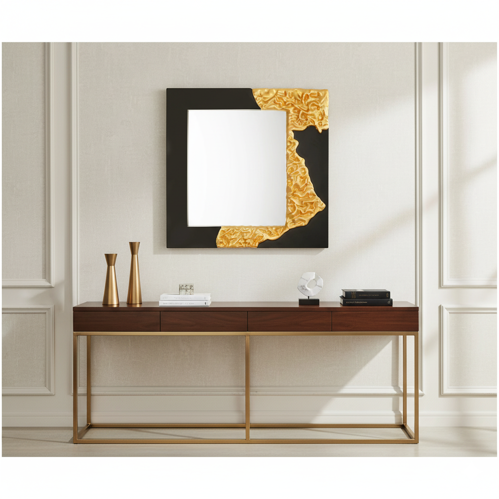 The Bold Edge - Black & Gold Square Luxury Wall Mirror ~ 3.5 ft x 3.5 ft
