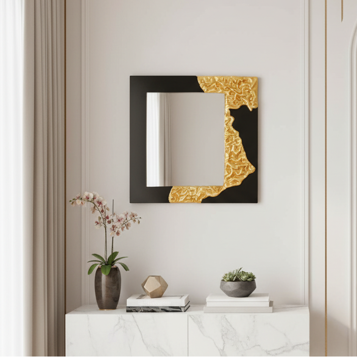 The Bold Edge - Black & Gold Square Luxury Wall Mirror ~ 3.5 ft x 3.5 ft