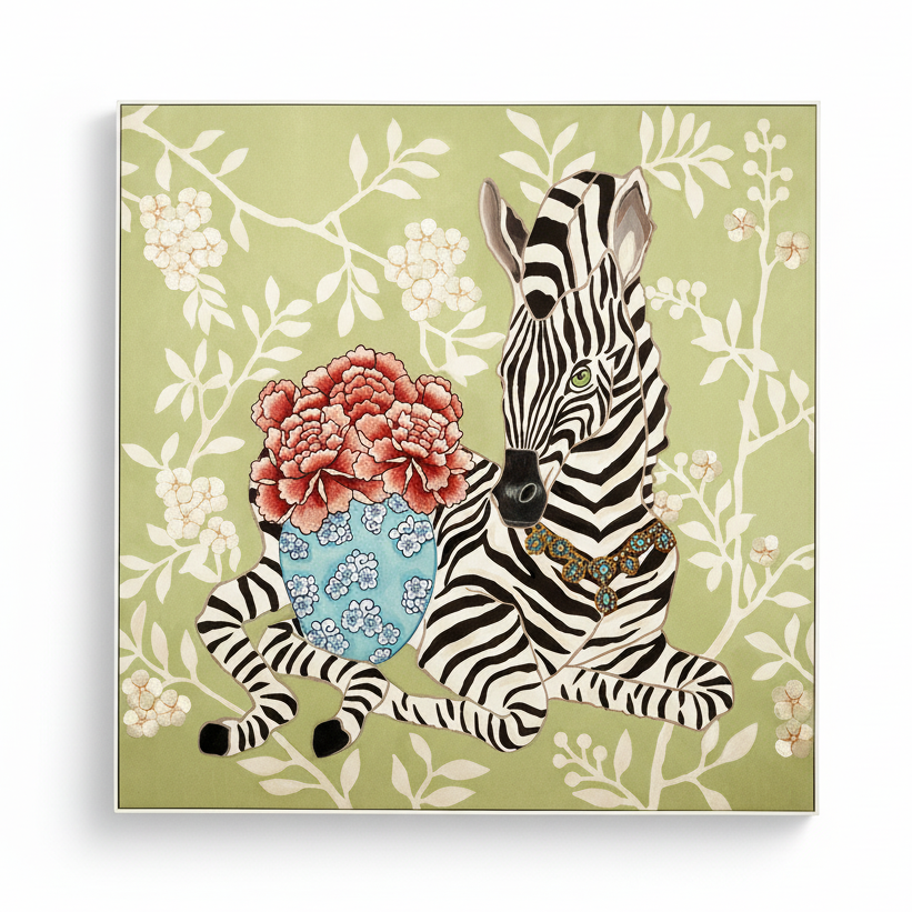 Serengeti - Zebra and Wild Life Inspired Premium Embroidered Wall Art ~ 3.5 x 3.5 ft