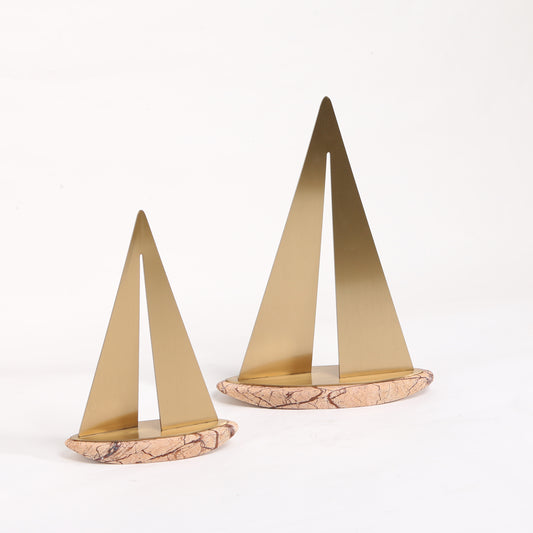 Voyager - Marble & Metal Boat Showpiece (Set of 2)