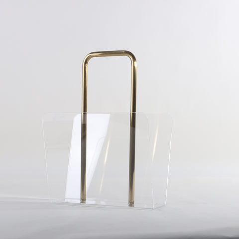 Golden Grasp: Acrylic & Stainless Steel Decorative Magazine Holder ≈ 2 Feet Tall