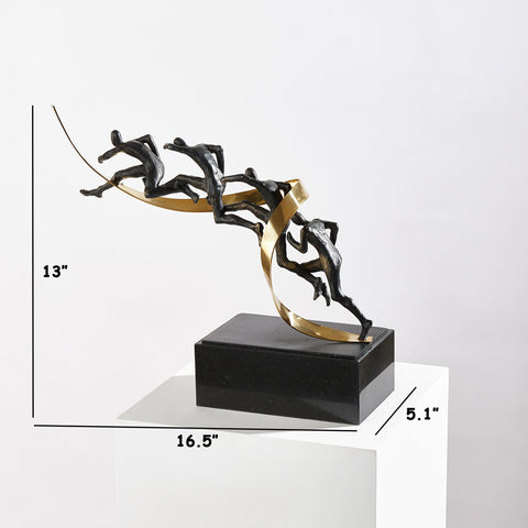 It’s All About Progression - Brass & Marble Running Human Sculpture ≈ 1.2 Feet Tall