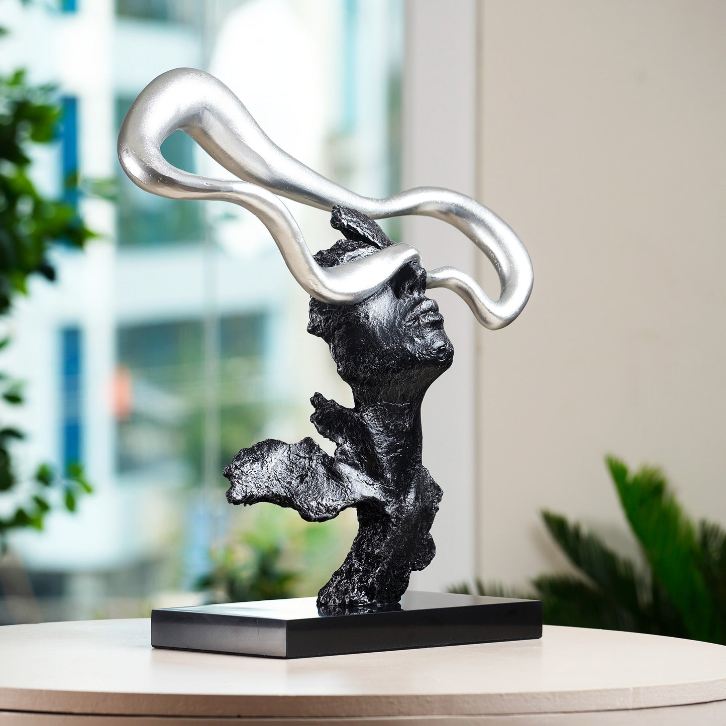 Showpiece Beyond the Veil - Metal & Marble Abstract Thinking Human Sculpture - 1.5 Feet Tall