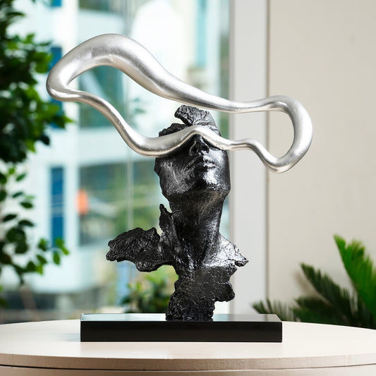 Showpiece Beyond the Veil - Metal & Marble Abstract Thinking Human Sculpture - 1.5 Feet Tall