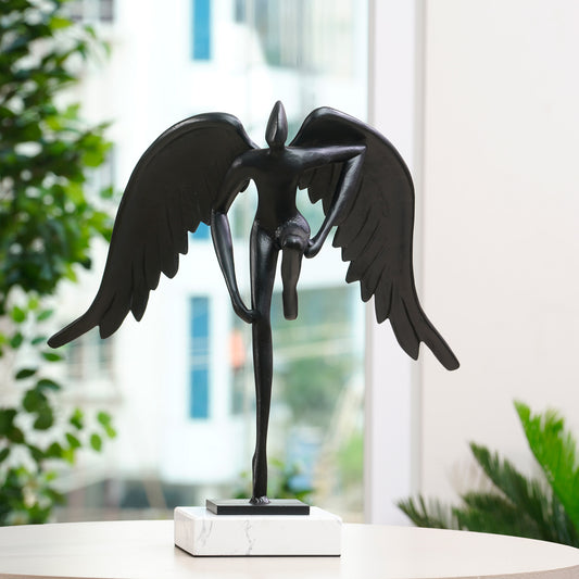Showpiece The Midnight Majesty - Marble & Alloy Human with Wings Table Sculpture - 1.5 Feet Tall