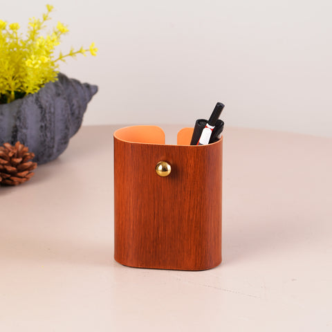 The Desktop Duo: Wooden Finish Tissue & Pen Holder