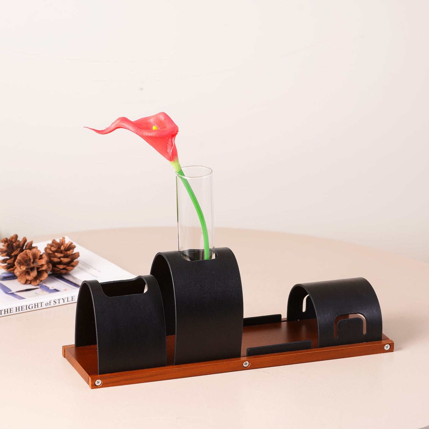 Desk Organizer The Executive's Elegance: Leather & Walnut Wood Desk Organiser - Black