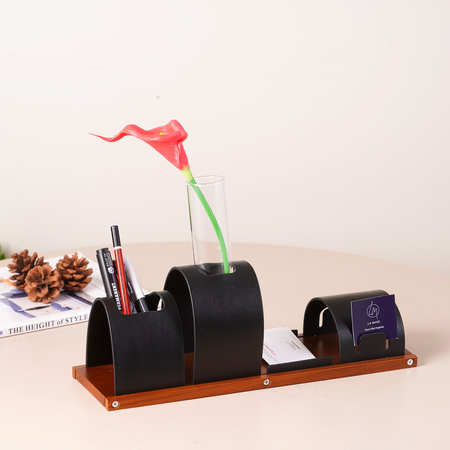 Desk Organizer The Executive's Elegance: Leather & Walnut Wood Desk Organiser - Black
