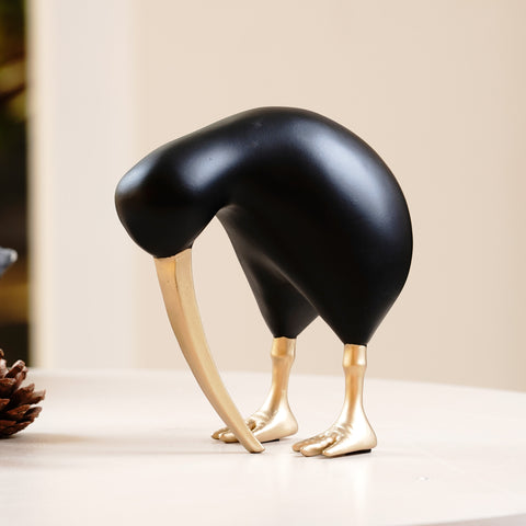 Avian Glamour: Table Decor Showpiece Kiwi with Gilded Legs - Black & Gold