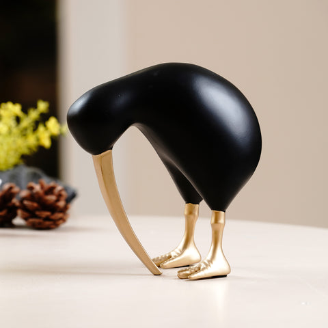 Avian Glamour: Table Decor Showpiece Kiwi with Gilded Legs - Black & Gold