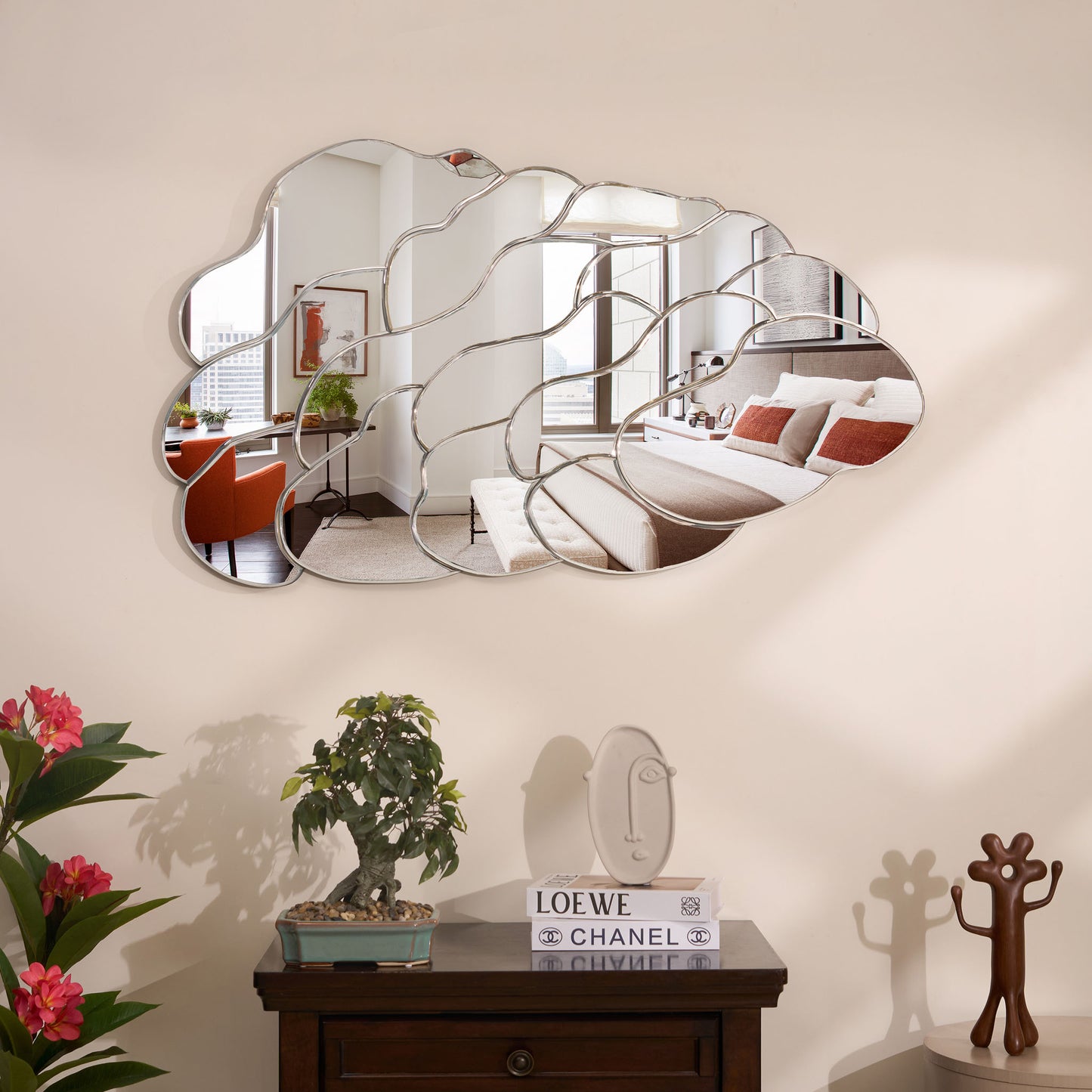 Wall Mirror Cloud Nine Silver Finish Premium Wall Mirror ~ 3.9 ft x 2.2 ft