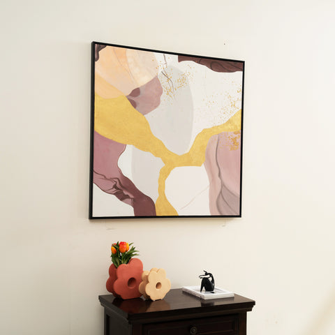 Golden Vein Symphony Premium Handmade Oil Painting (3.2 x 3.2 Feet)