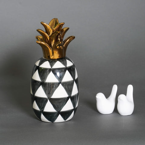 The Golden Crowns of Luck : The Monochrome Pumpkin & Pineapple Ceramic Table Showpiece