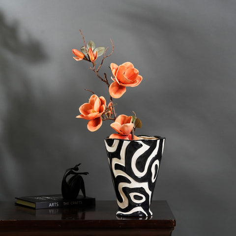 Dynamic Edge: Asymmetrical Patterns Ceramic Vase