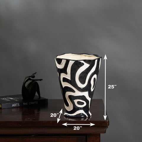 Dynamic Edge: Asymmetrical Patterns Ceramic Vase