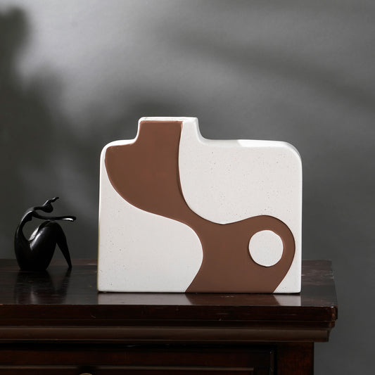 Table Vase Earthen Elegance: Beige and Brown Ceramic Vase - Style 1