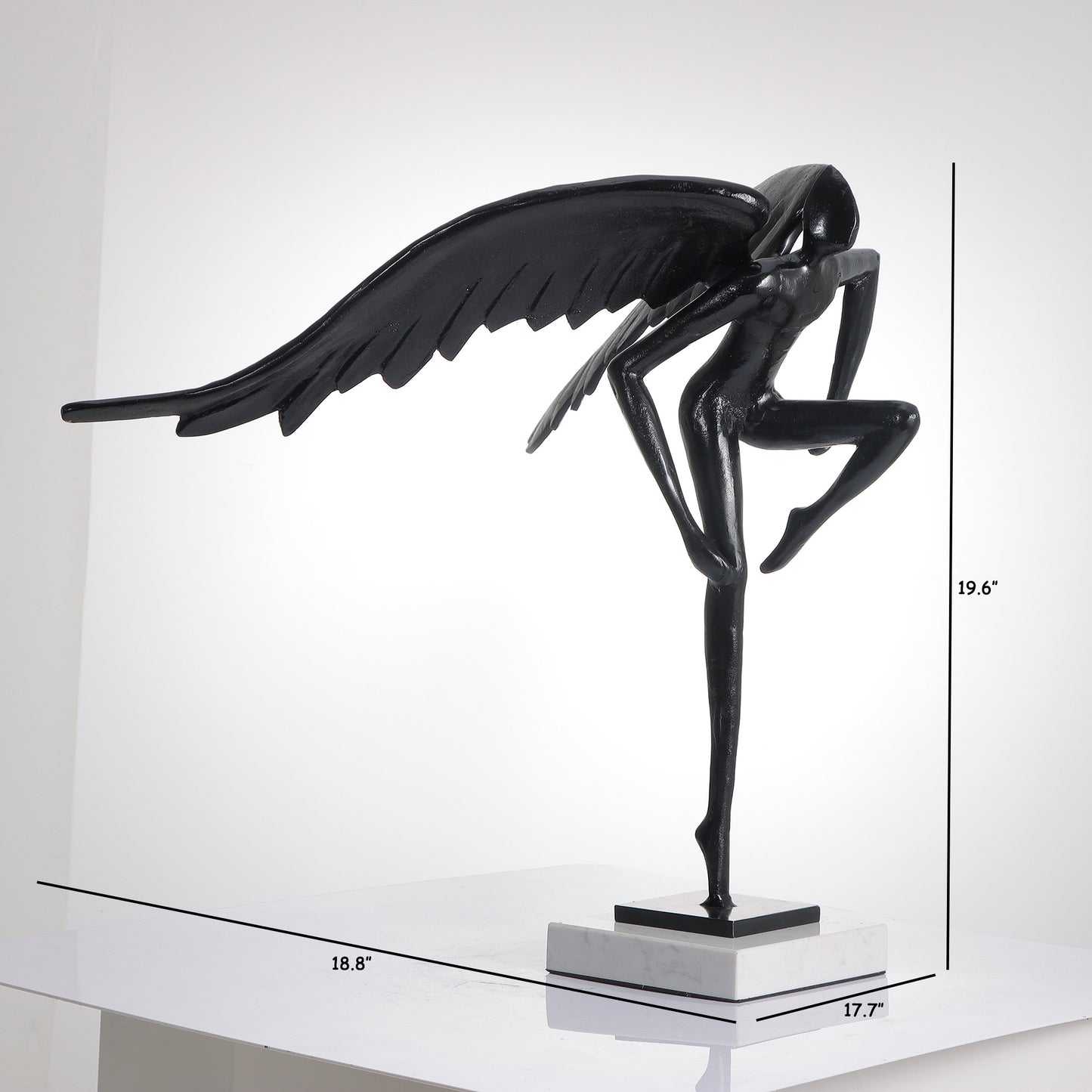 Showpiece The Midnight Majesty - Marble & Alloy Human with Wings Table Sculpture - 1.5 Feet Tall