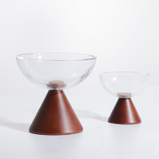 Decorative Bowl Modern Opulence: Wooden & Glass Decorative Fruit Bowl