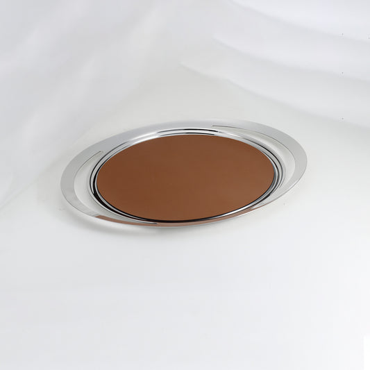 Decorative Tray Sleek Fusion: Stainless Steel & Leather Luxury Decorative Tray