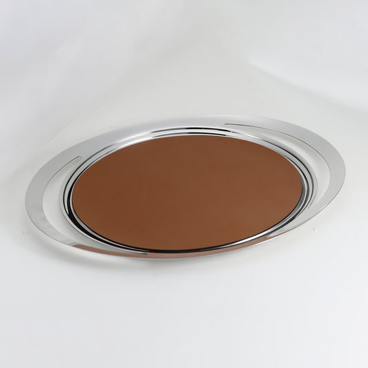 Decorative Tray Sleek Fusion: Stainless Steel & Leather Luxury Decorative Tray