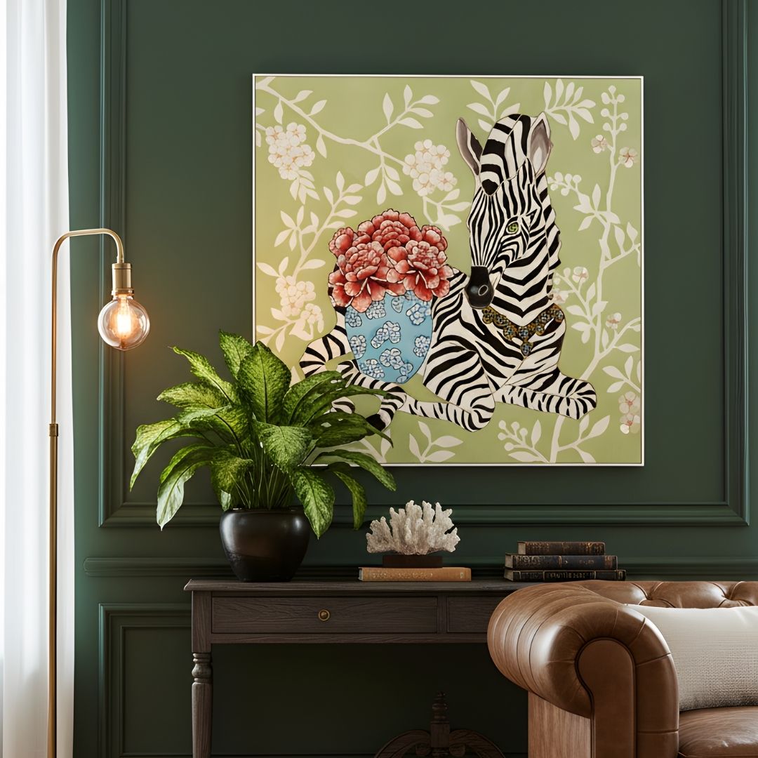 Serengeti - Zebra and Wild Life Inspired Premium Embroidered Wall Art ~ 3.5 x 3.5 ft