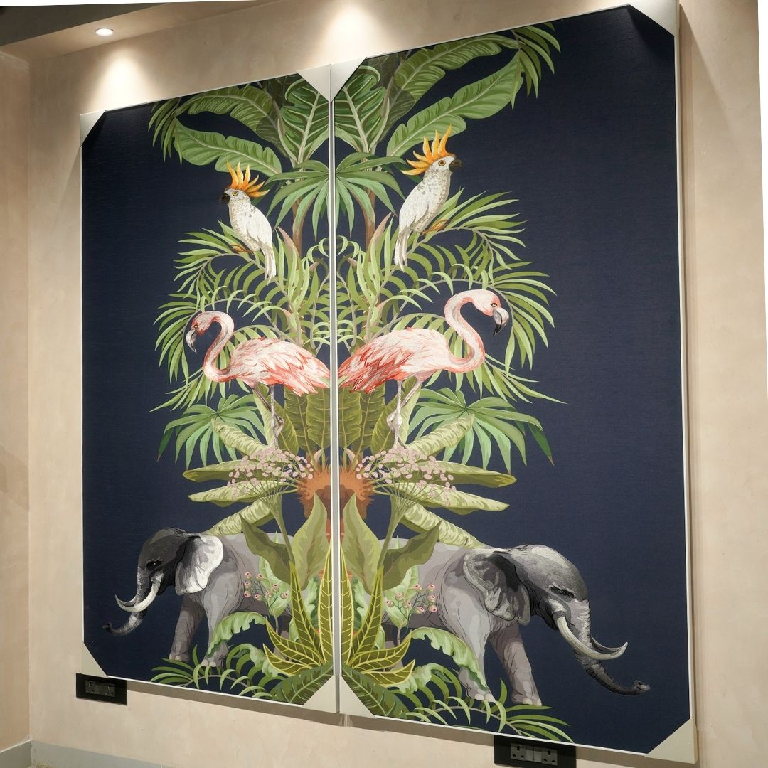 Tropical Paradise - Silk Print & Embroidered Wall Art ~ 7 feet