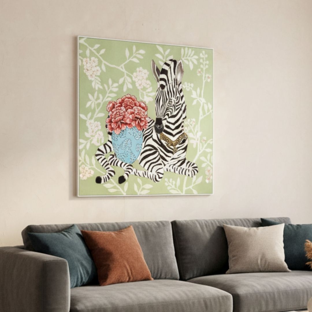 Serengeti - Zebra and Wild Life Inspired Premium Embroidered Wall Art ~ 3.5 x 3.5 ft