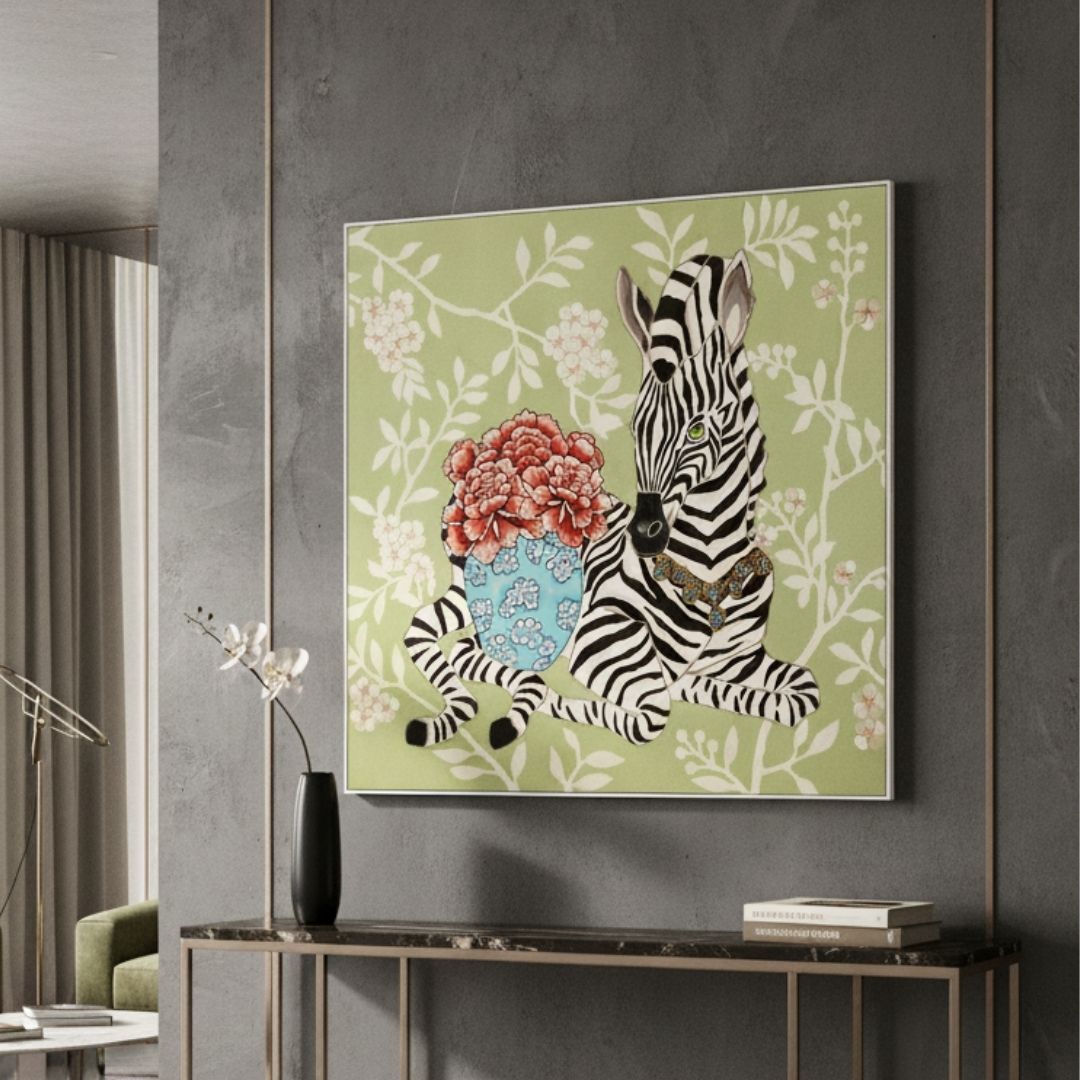 Serengeti - Zebra and Wild Life Inspired Premium Embroidered Wall Art ~ 3.5 x 3.5 ft