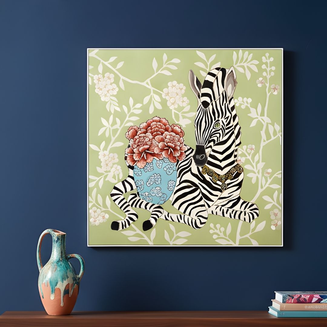 Serengeti - Zebra and Wild Life Inspired Premium Embroidered Wall Art ~ 3.5 x 3.5 ft