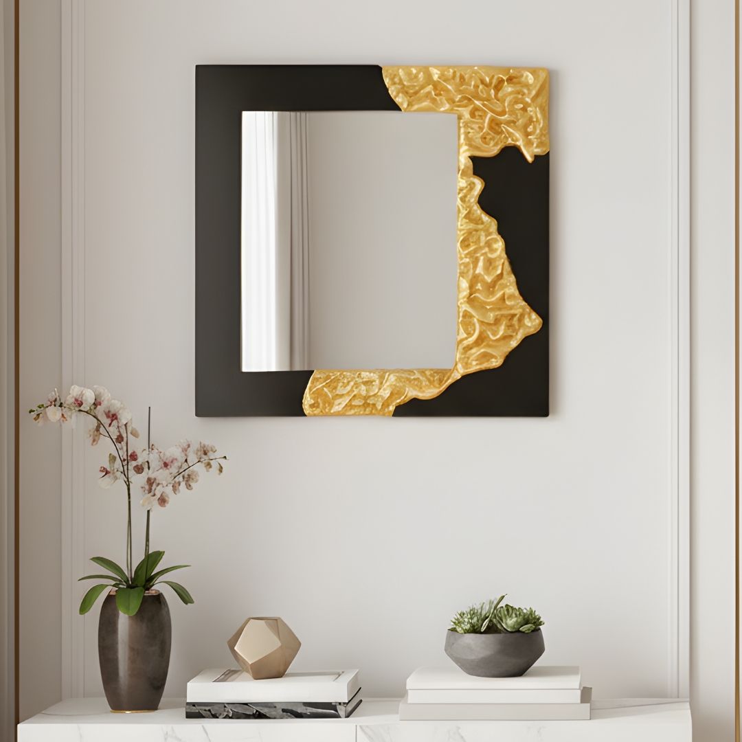 The Bold Edge - Black & Gold Square Luxury Wall Mirror ~ 3.5 ft x 3.5 ft